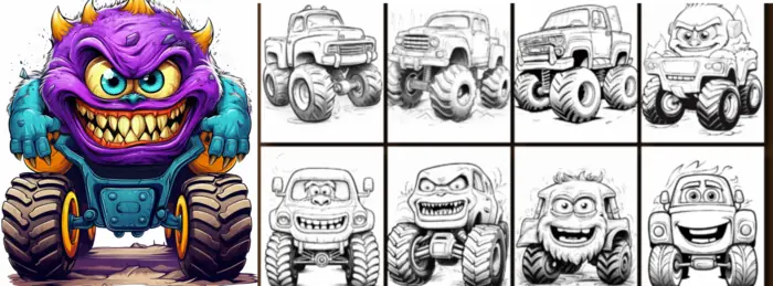monster truck crush coloring book - Preview 1